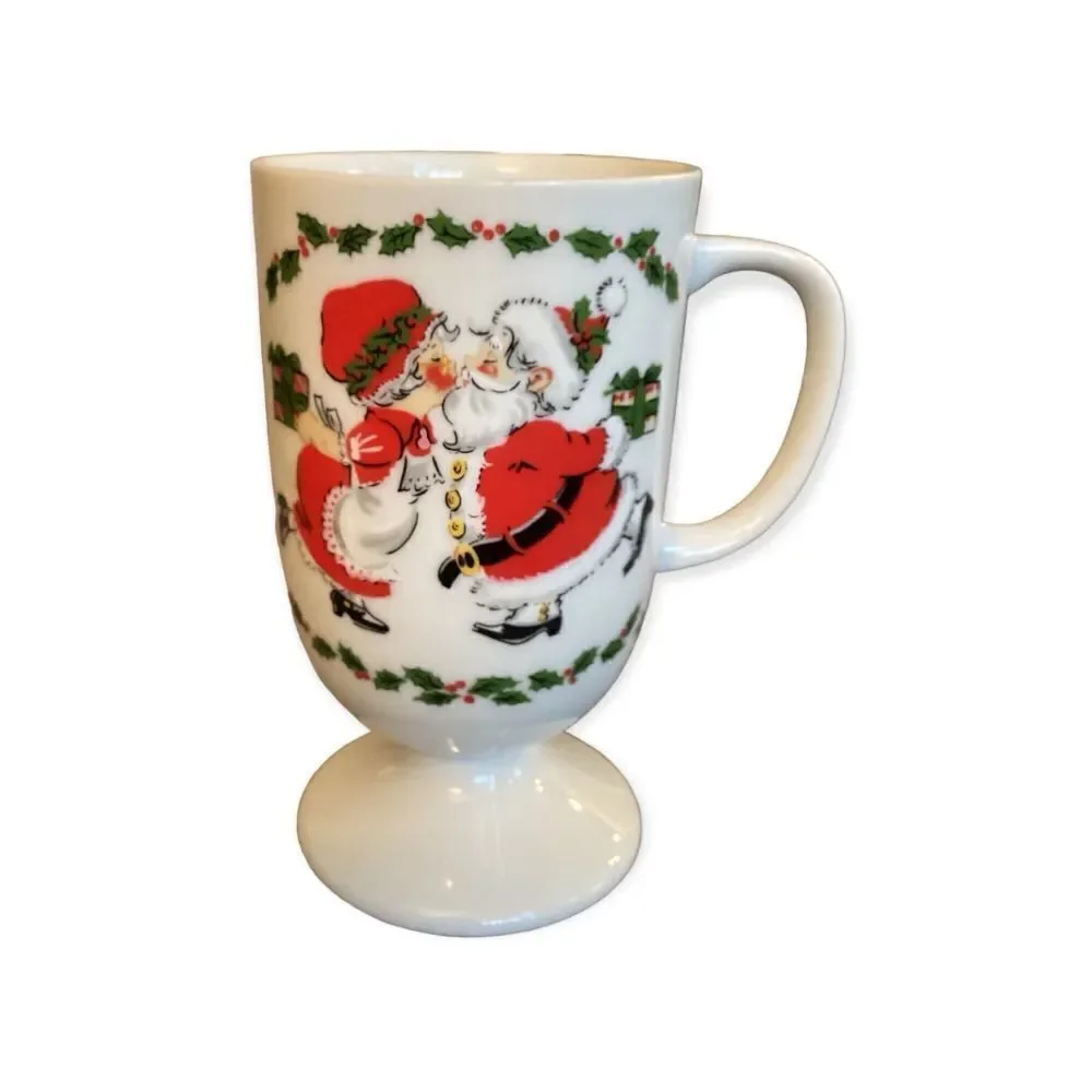 Santa And Mrs Clause Kissing Pedestal Mug With 4 Coasters